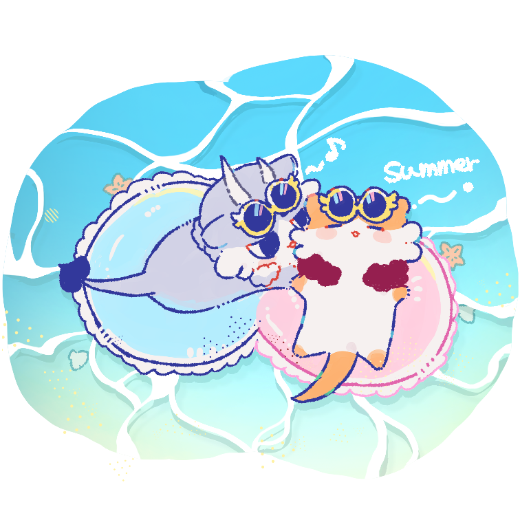 海でぷかぷか浮かぶヤシとハニ